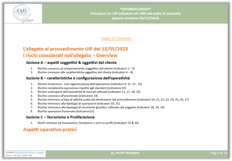 Indicatori di anomalia provvedimento UIF 12/05/2023